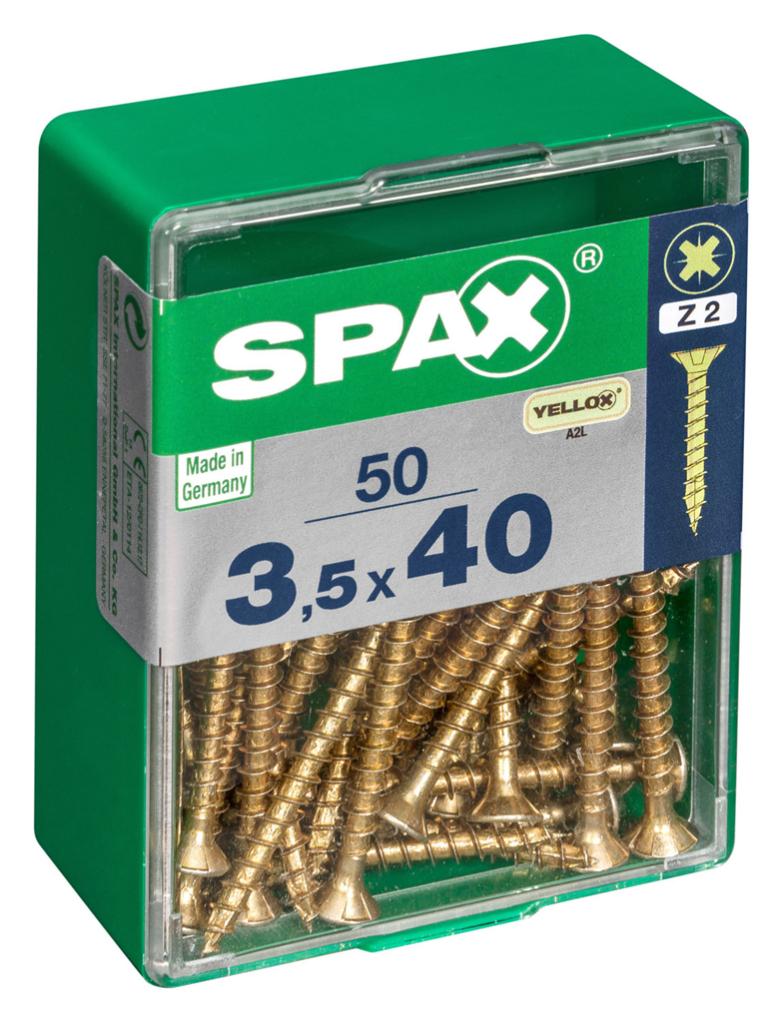 Caja 50 unid. Tornillo madera spax cabeza plana yellox 3,5x40mm