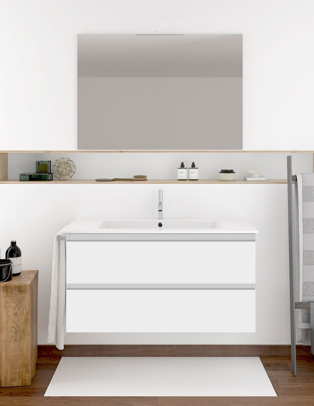 Mueble de baño ibiza con lavabo y espejo 60x45cm blanco