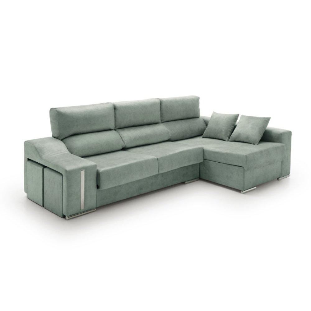Sofa chaise longue reclinable con puffs serena agua marina derecha