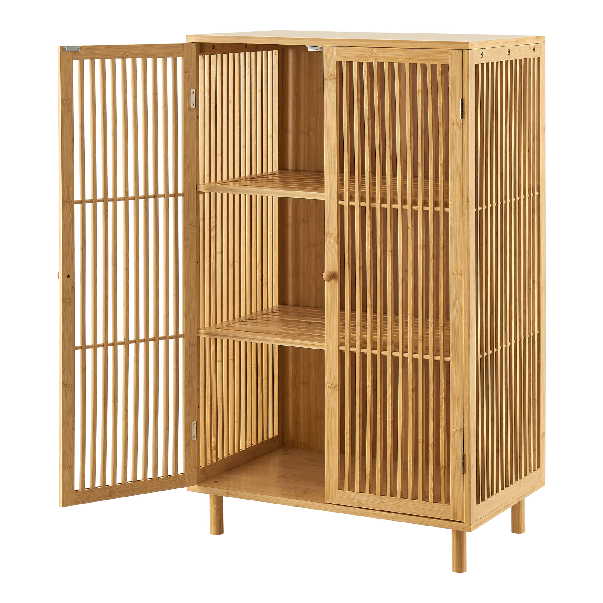 Aparador grong 3 niveles y 2 puertas de rejilla bambú 110x66x40cm natural