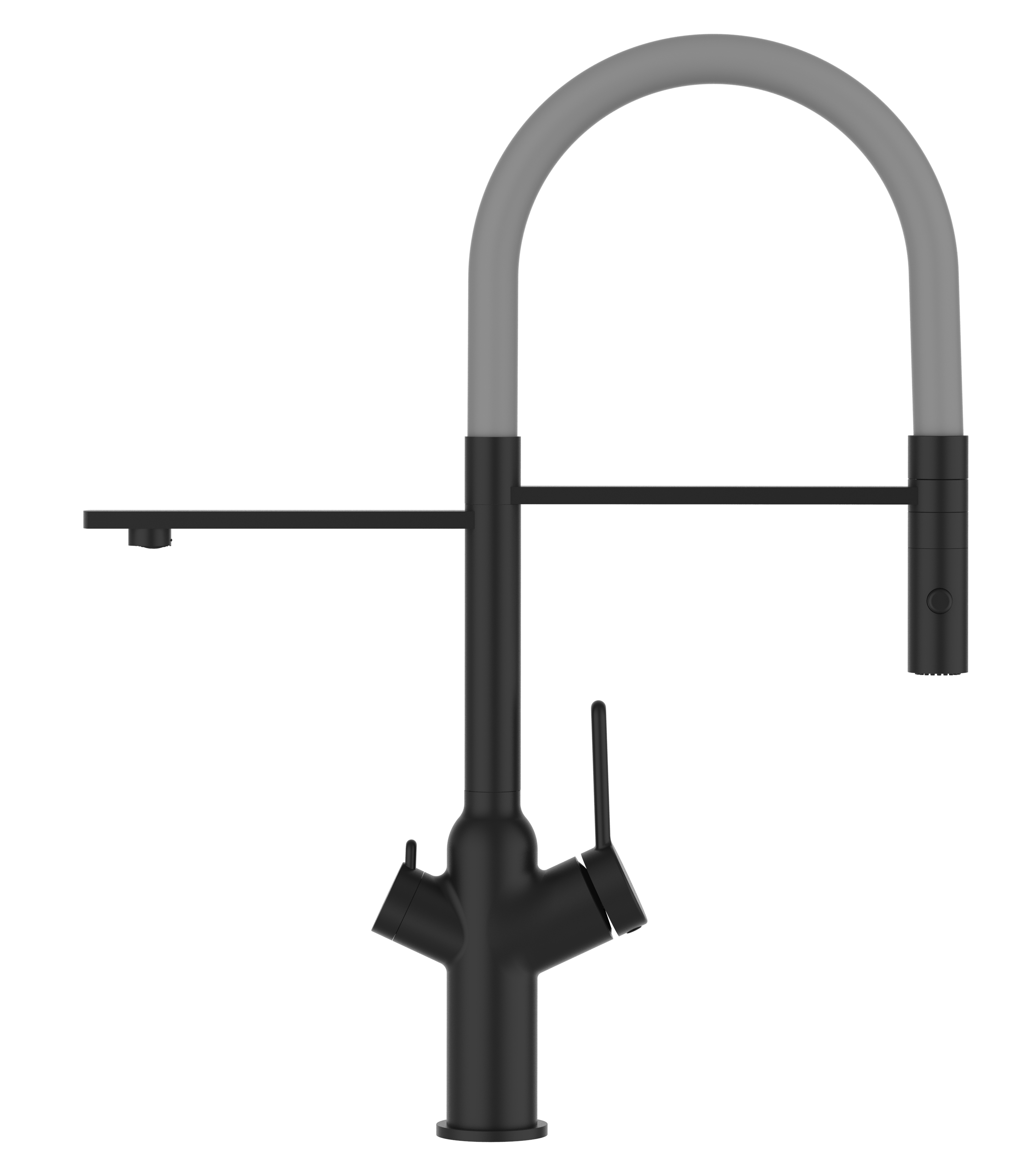 Grifo de cocina 4 vías negro caño giratorio gris ducha 2chorros, BOD