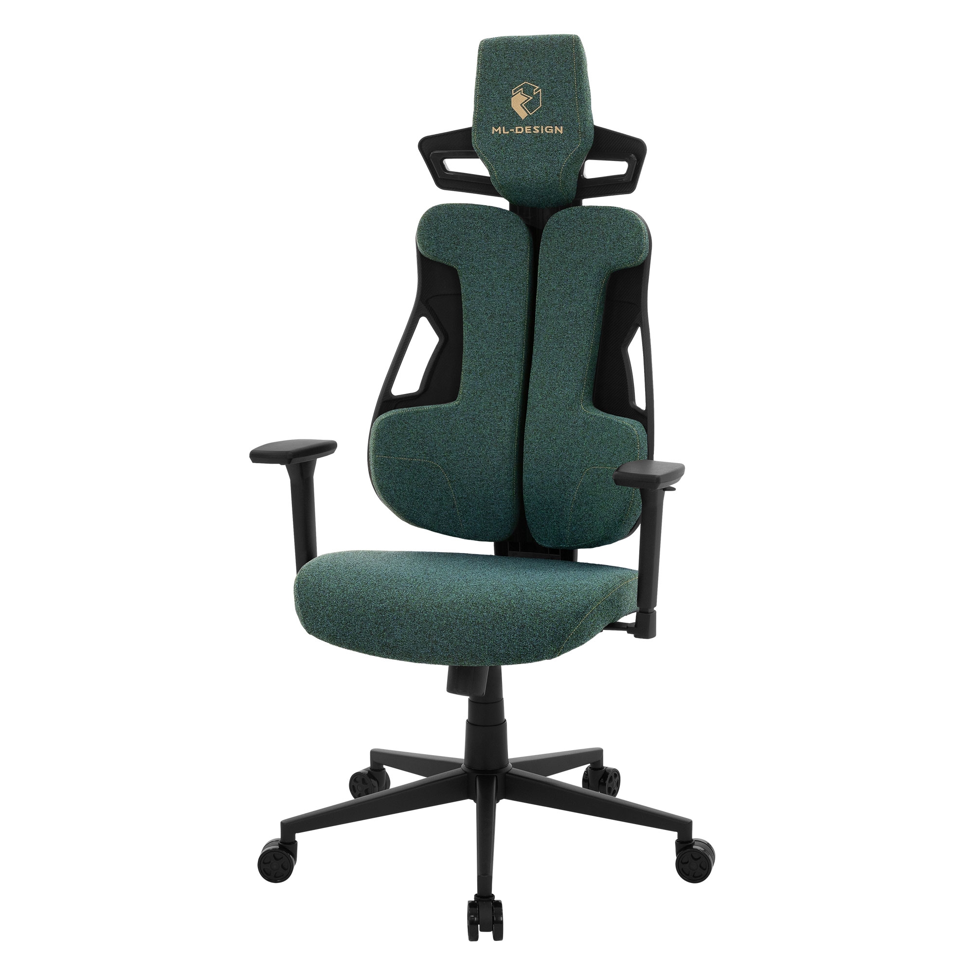Silla gaming ergonómica tela verde con reposacabezas y reposabrazos