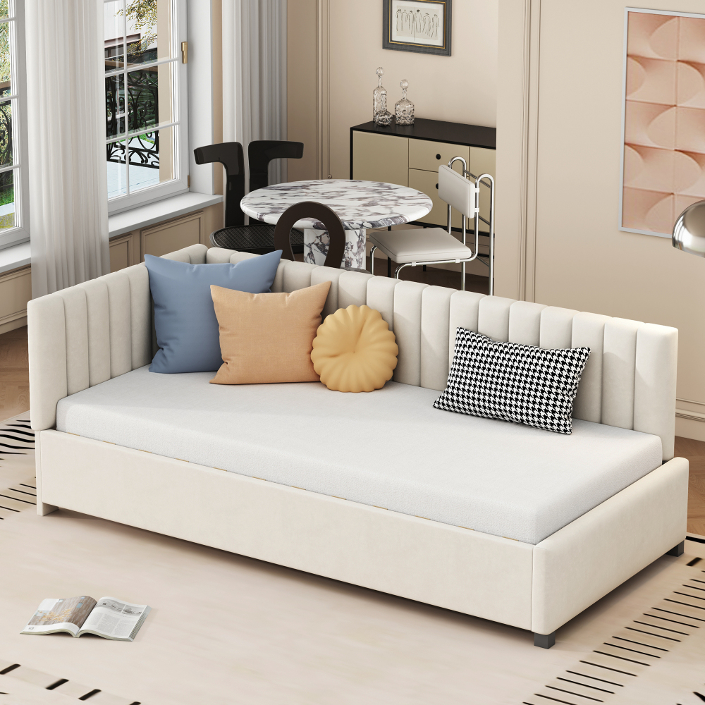 Sofá cama tapizado 90x200cm multifuncional con somier terciopelo – beige