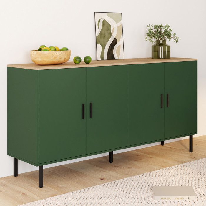 Aparador industrial - 4 puertas - caqui madera - 160 cm