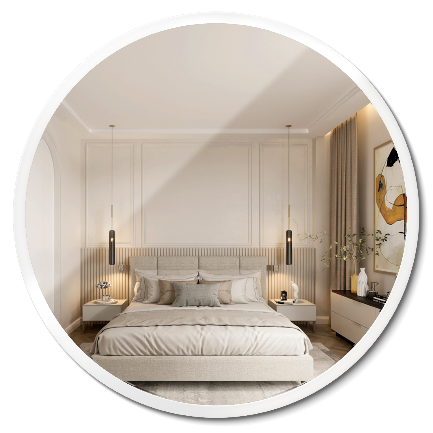 Espejo circular marco de vidrio blanco diseño minimalista de pared 50 cm