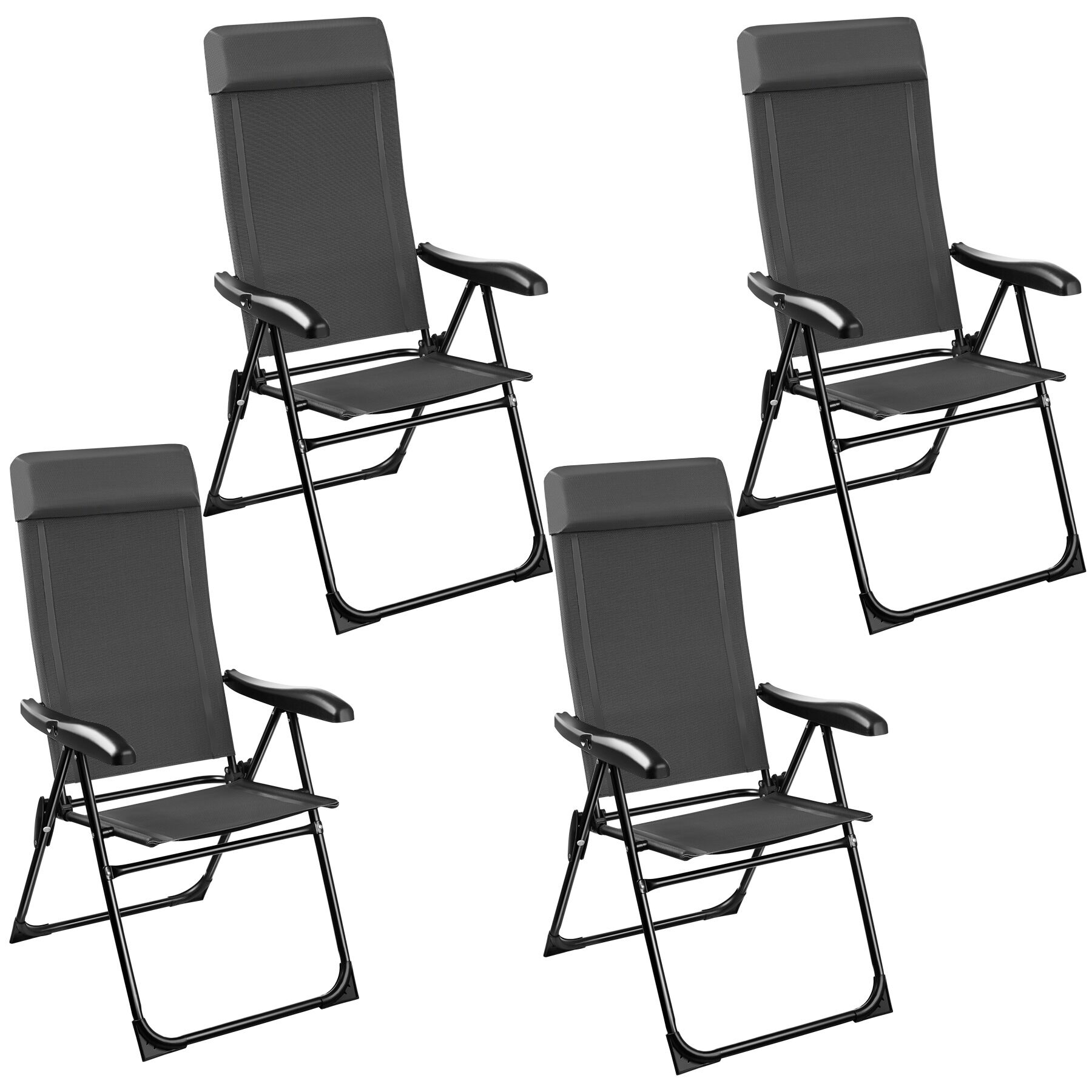 4 sillas de camping plegables con cojín 120 kg. 57 x 65 x 112 cm gris