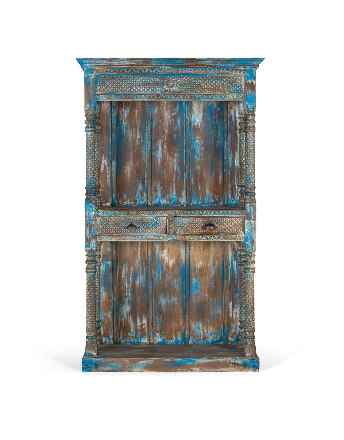 Librería de madera de mango en color azul envejecido 107 cm