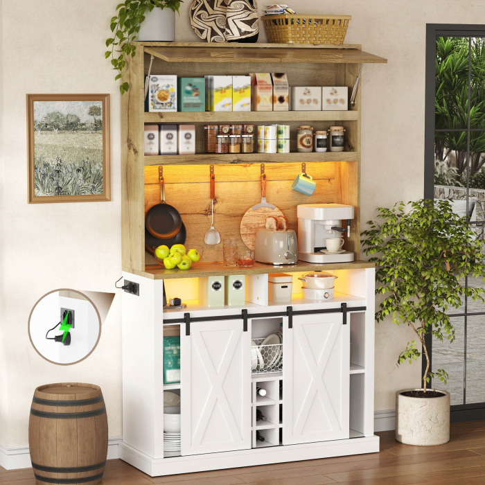 Armario alto de cocina con vitrina y LED natural y blanco 191x110x40cm
