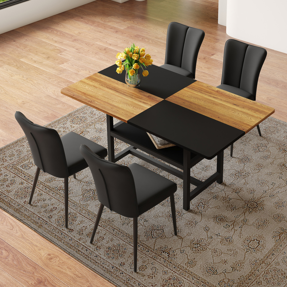 Mesa de comedor con 4 sillas y almacenaje mdf marrón negro 160cm