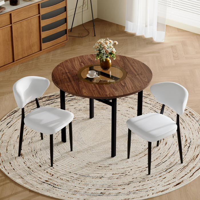 Mesa de comedor redonda con 2 sillas madera y vidrio marrón blanco 100cm