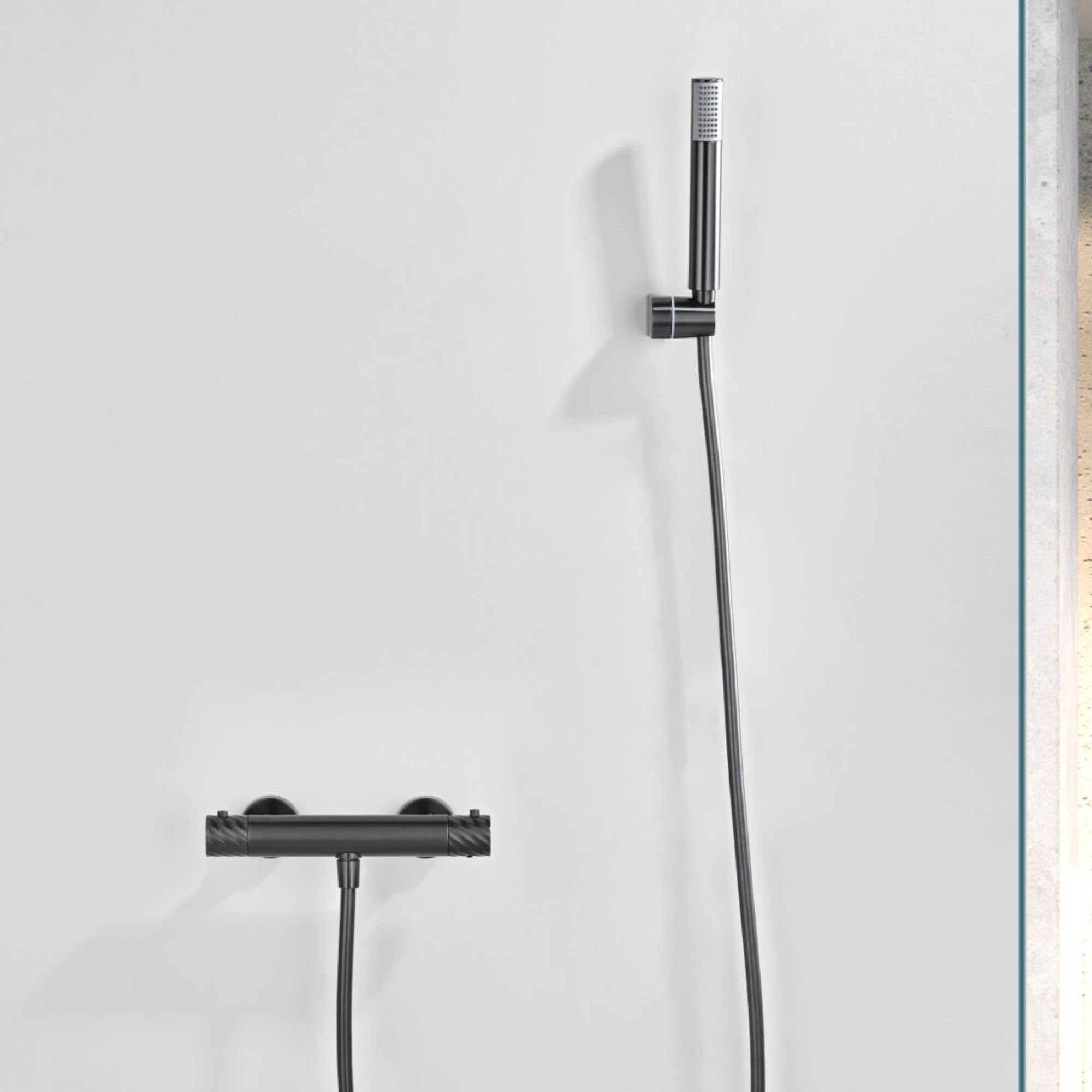 Imex - grifo ducha termostatico con alcachofa y manguera negro serie bless