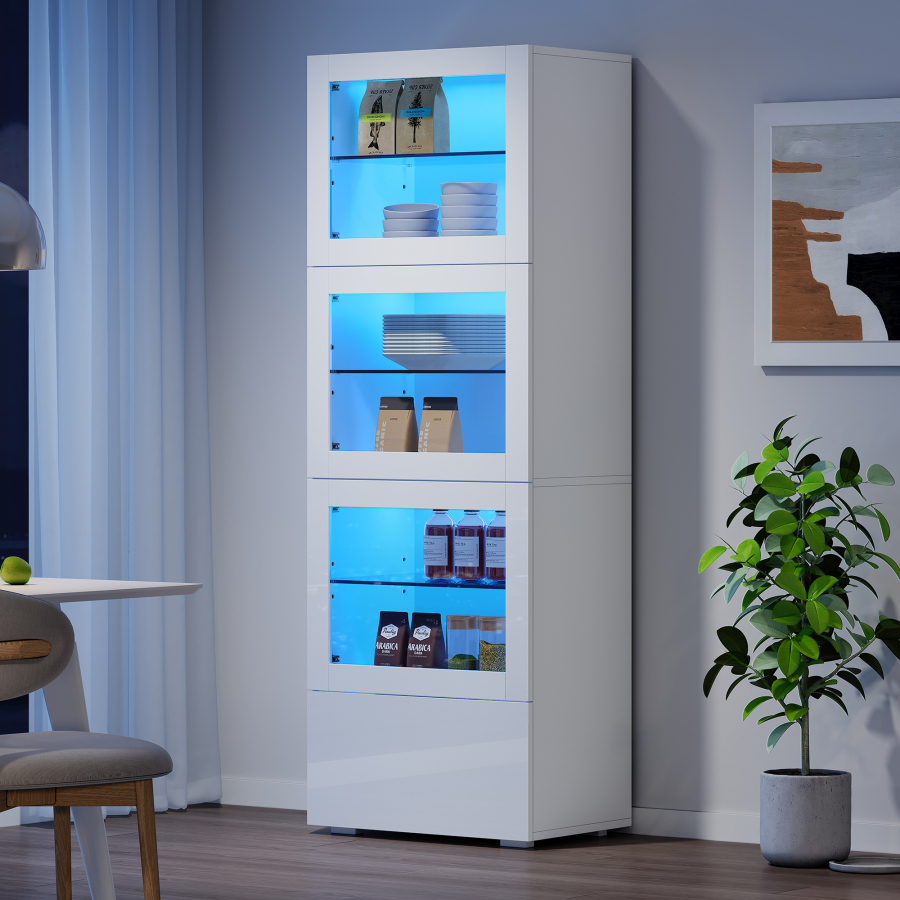 Vitrina para salón 3 puertas 1 cajón blanca 173x60x40cm