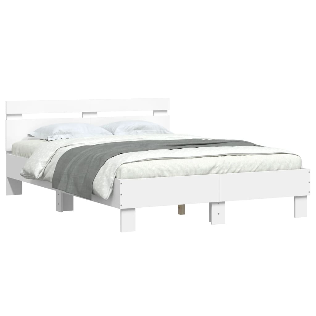 vidaXL estructura de cama con cabecero y luces LED blanco 135x190 cm