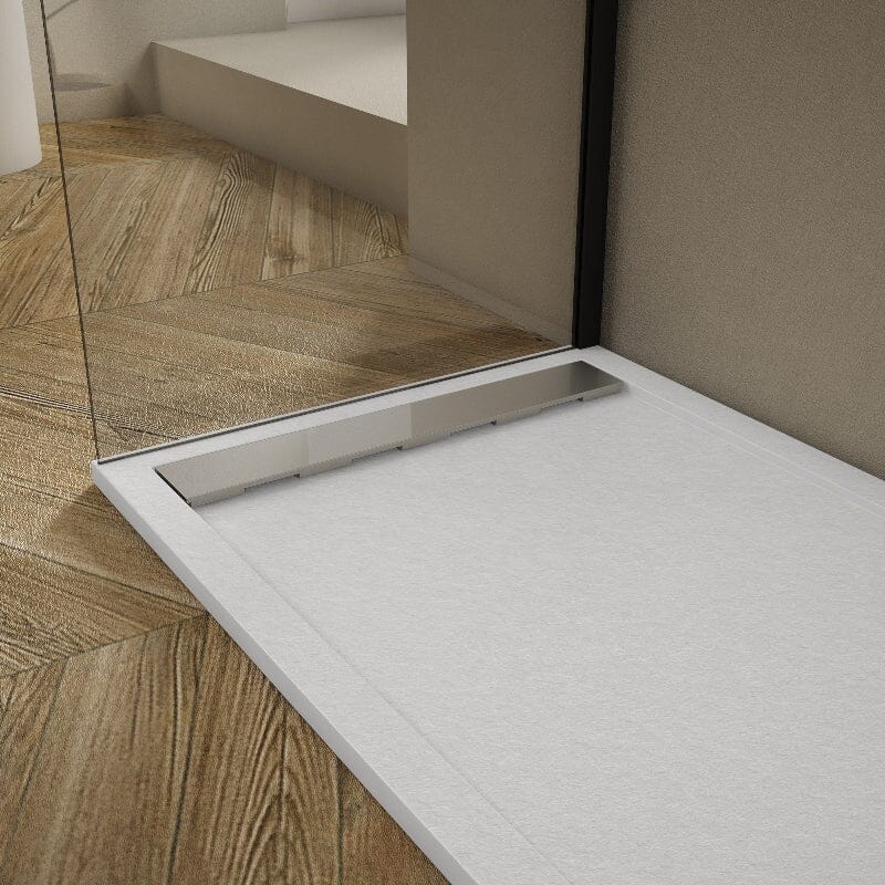 Plato de ducha pizarra ribera blanco 70x150cm rejilla acero inox.