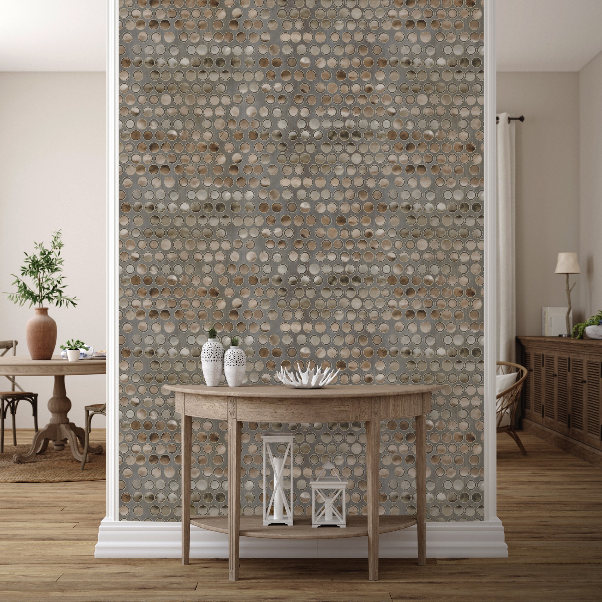Papel pintado gaulan geométrico de círculos 3d textura relieve 10.6m²