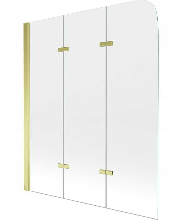 Mampara de bañera 3 hojas vidrio transparente, 120x140 cm, perfil dorado