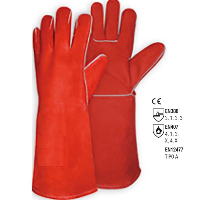 Guante soldador vacuno rojo 40cm t-9