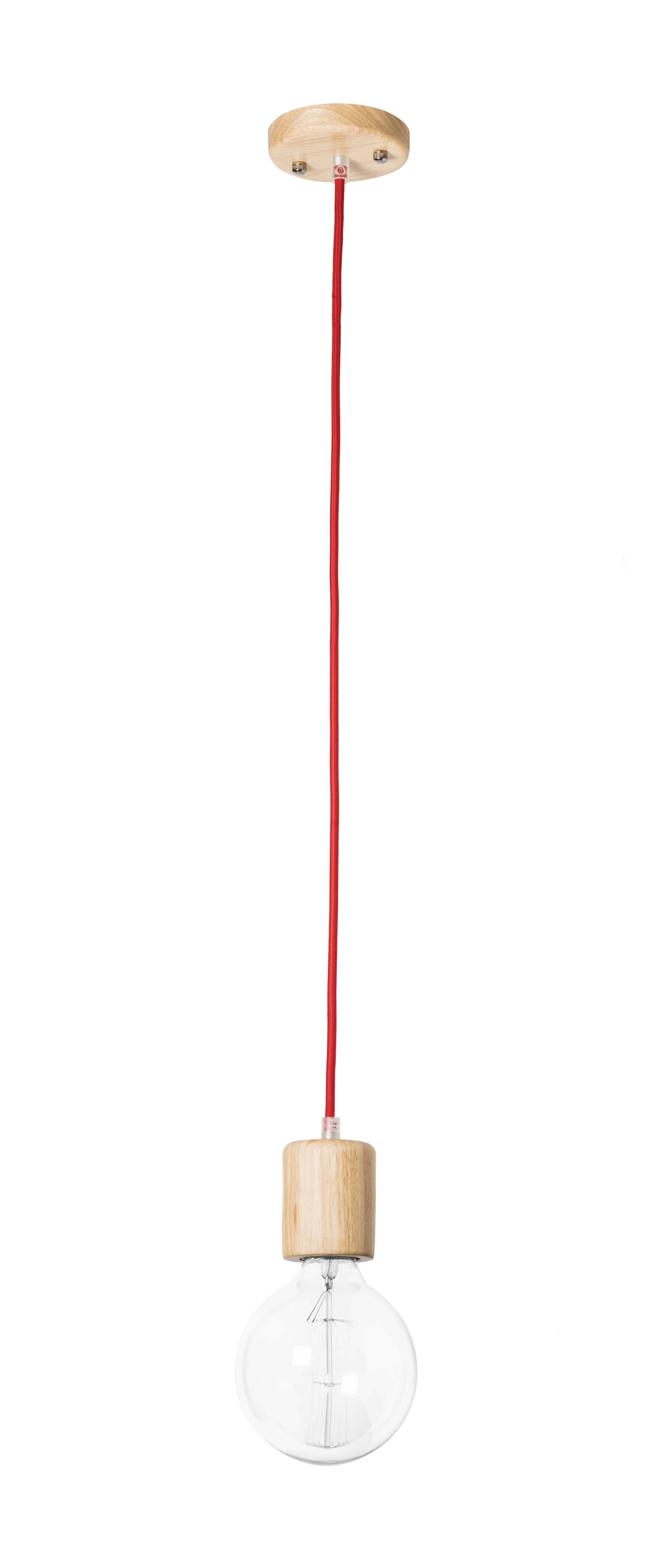 Pack 2x pendel de madera 1xE27 1,2m de cable textil rojo