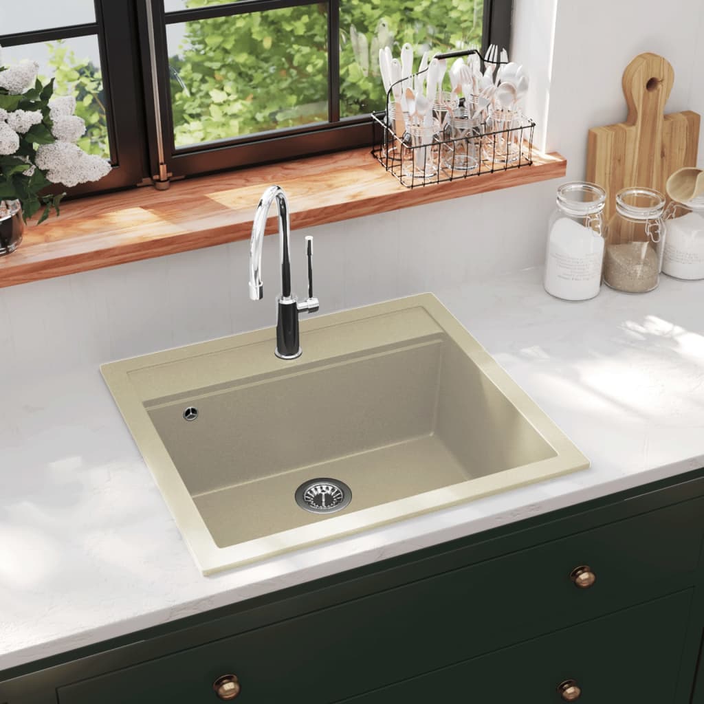 Fregadero de cocina de granito con un seno beige es4050