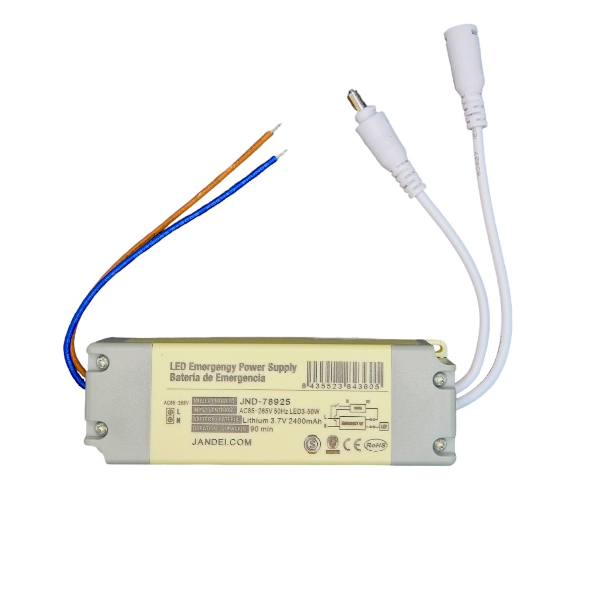 Driver emergencia para luminarias LED 3-50w. Batería litio 3,7v/2.800 mah