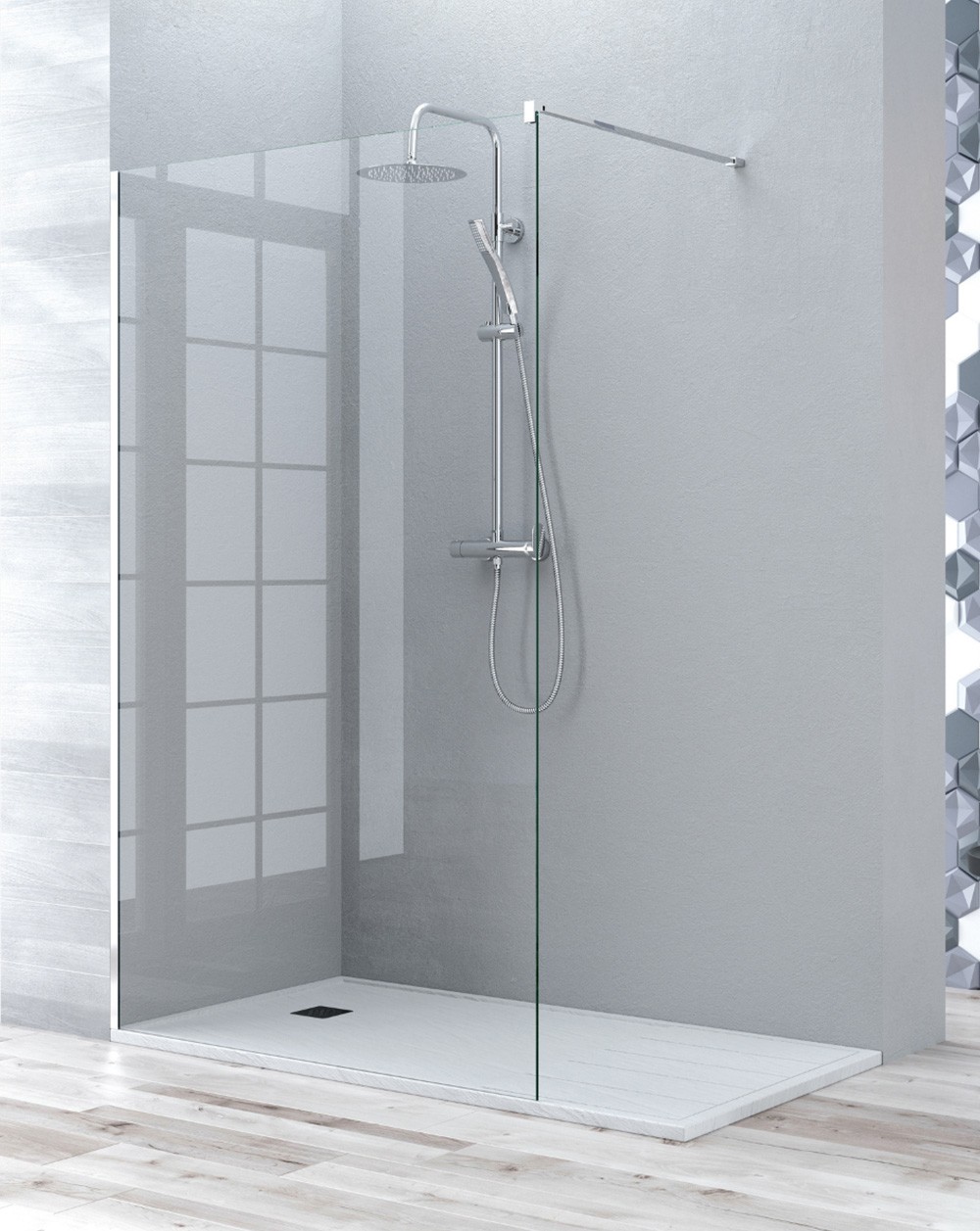 Mampara ducha fijo walk in | panel ducha transparente 70cm cromo brillo