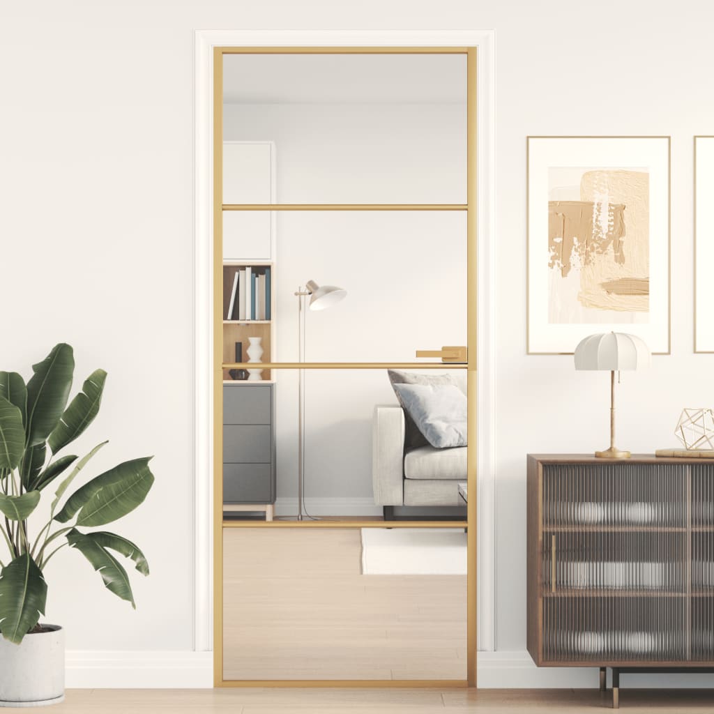 Puerta de interior dorada vidrio templado y aluminio 83x201,5cm wef1818