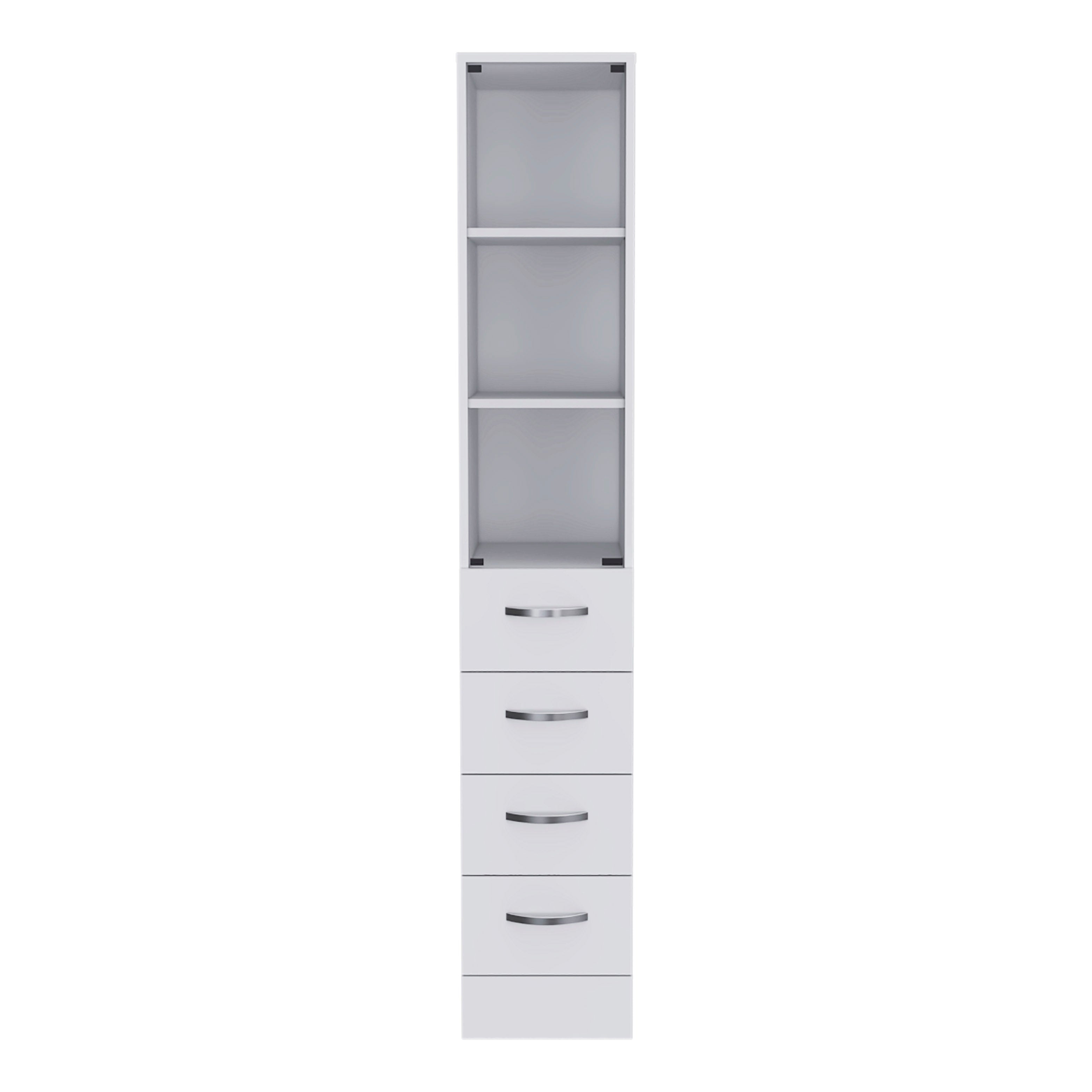 Columna de baño vanguard, con cuatro cajones y tres estantes.