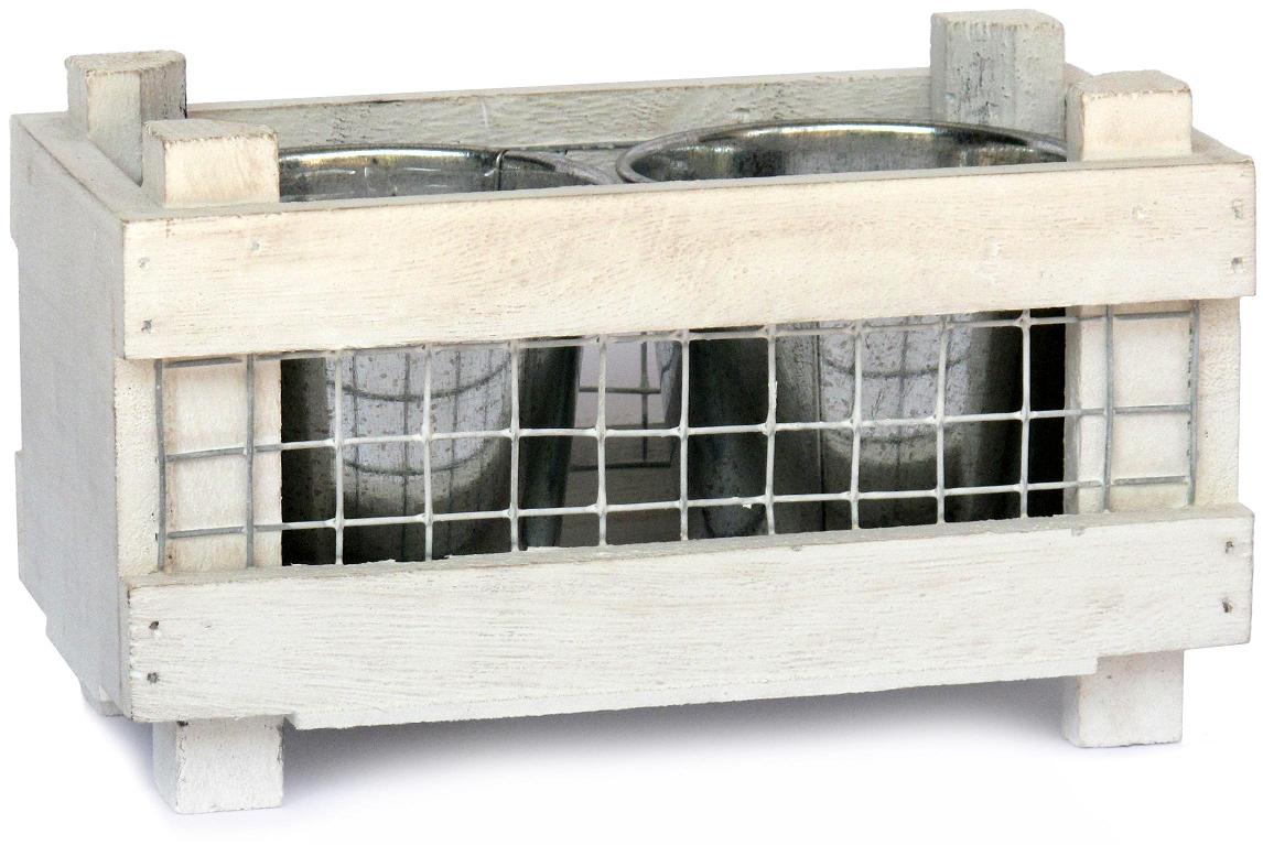 Soporte para macetero con 2 maceteros de zinc