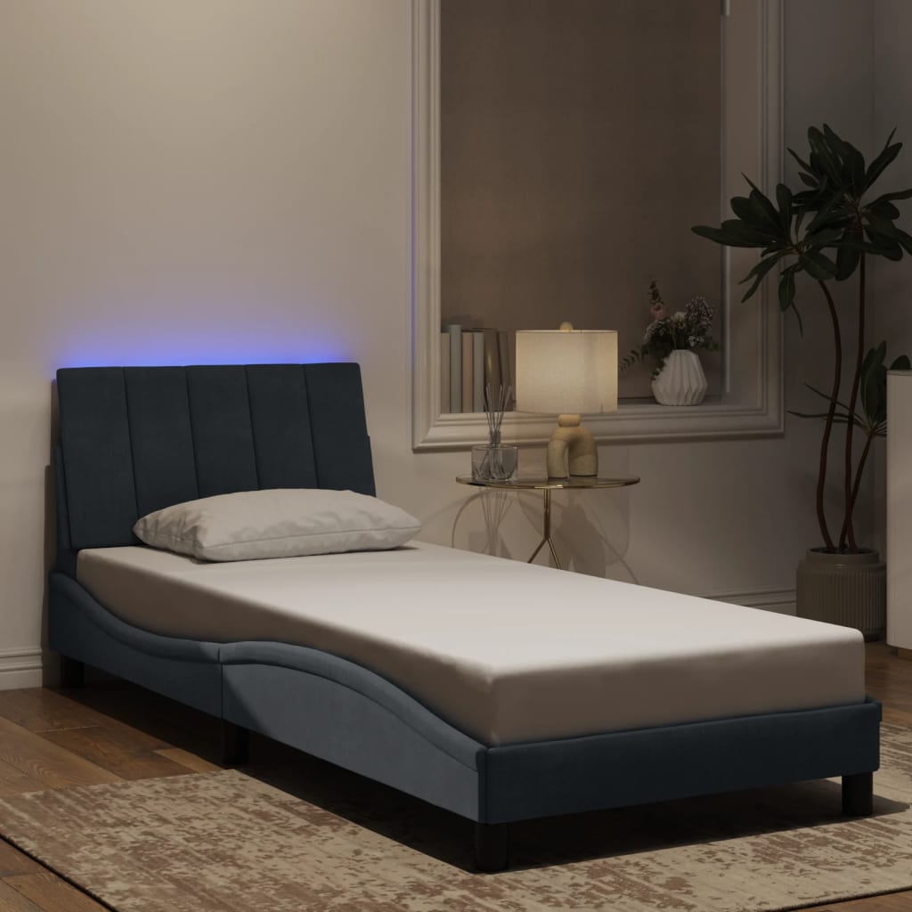 Cama 80x200 cm,cama con luces LED terciopelo gris oscuro rhu9722