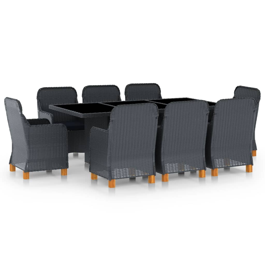 vidaXL set comedor jardín 9 pzas cojines ratán sintético gris oscuro