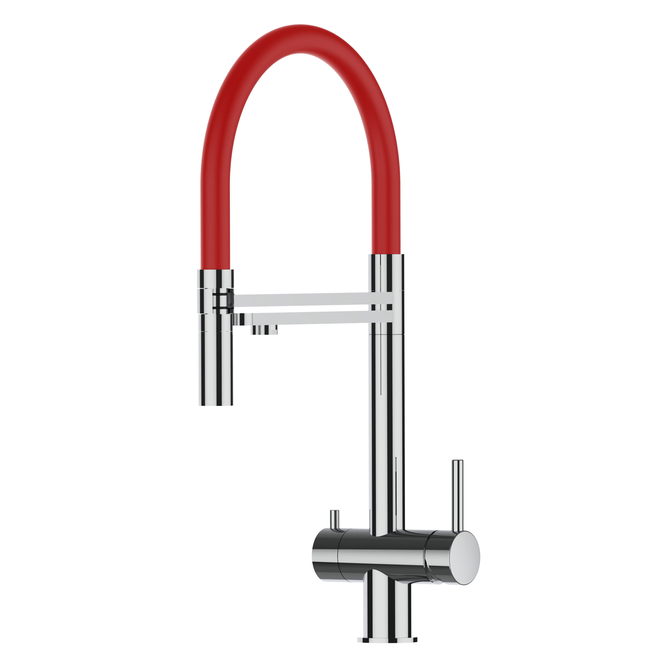 Grifo de cocina 3 vías acero inox ducha 2 chorros amovible, pulido / rojo