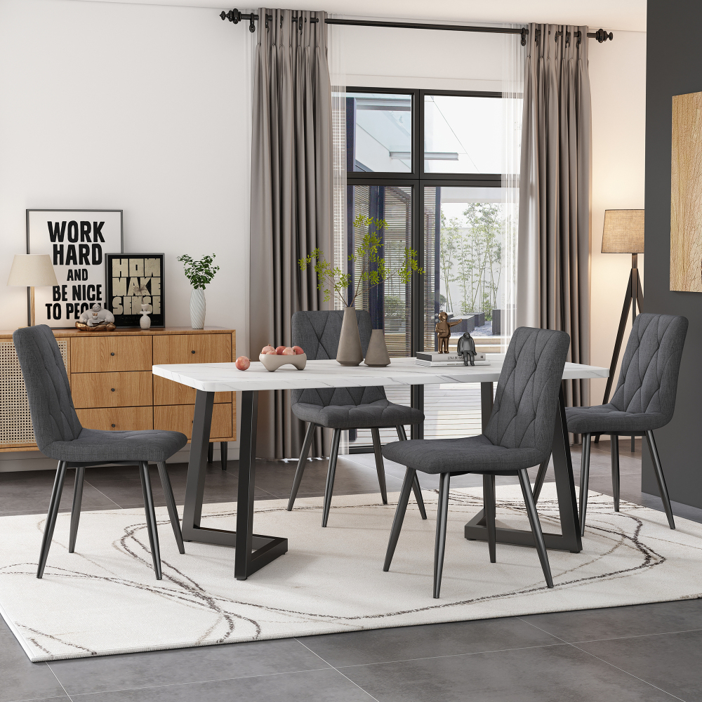 Conjunto de mesa y sillas mdf gris 5 piezas mesa mármol cocina