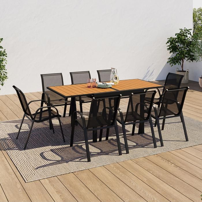 Conjunto jardín poly extensible negro 8 plazas - 90-180 cm