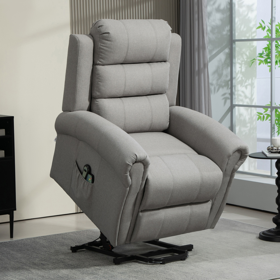 Sillón elevable eléctrico gris claro con masaje y calefacción 1 plaza