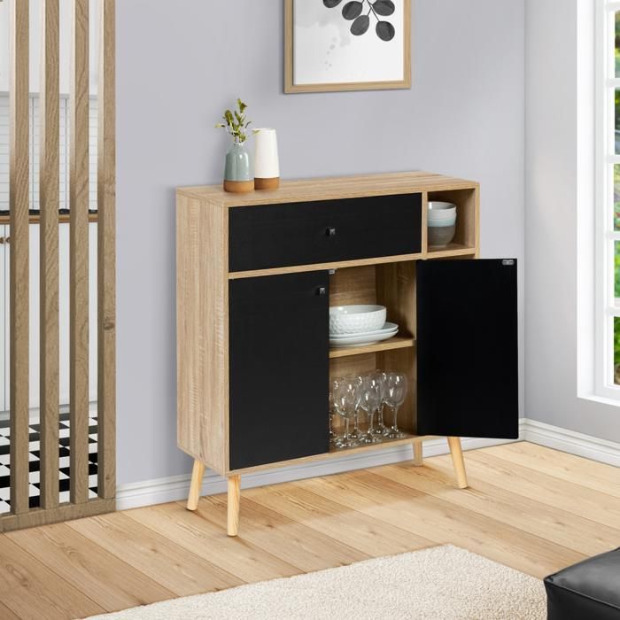 Mueble de almacenamiento escandinavo de madera negra - 80 cm