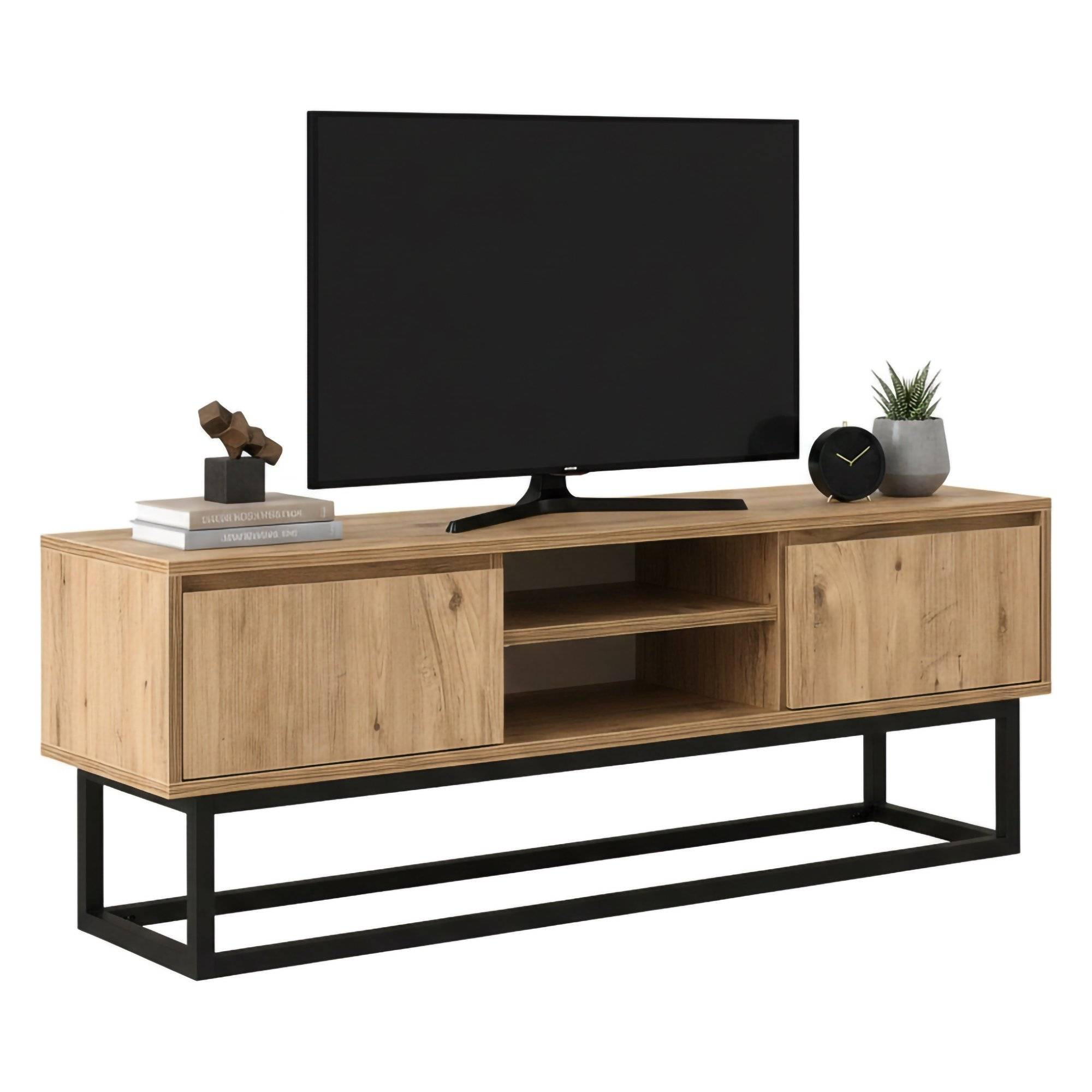 Mueble para tv kira, un estante, en madera negra 180x40x50h cm
