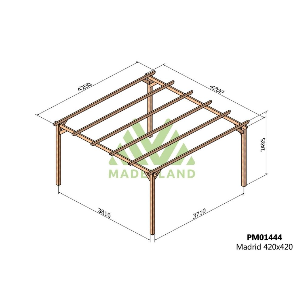 Pérgola de madera maciza - madrid 420x420cm (maderland)