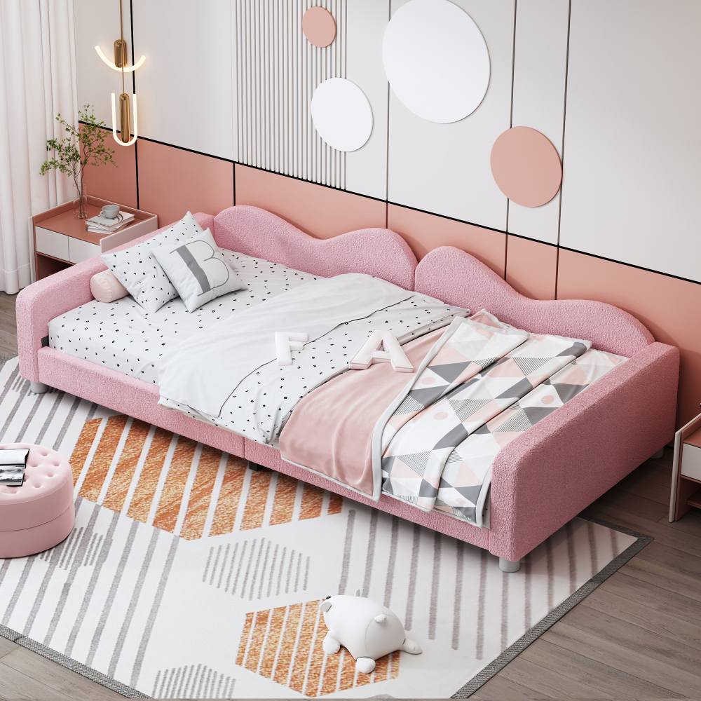 Cama tapizada 90x200cm con respaldo y reposabrazos – rosa