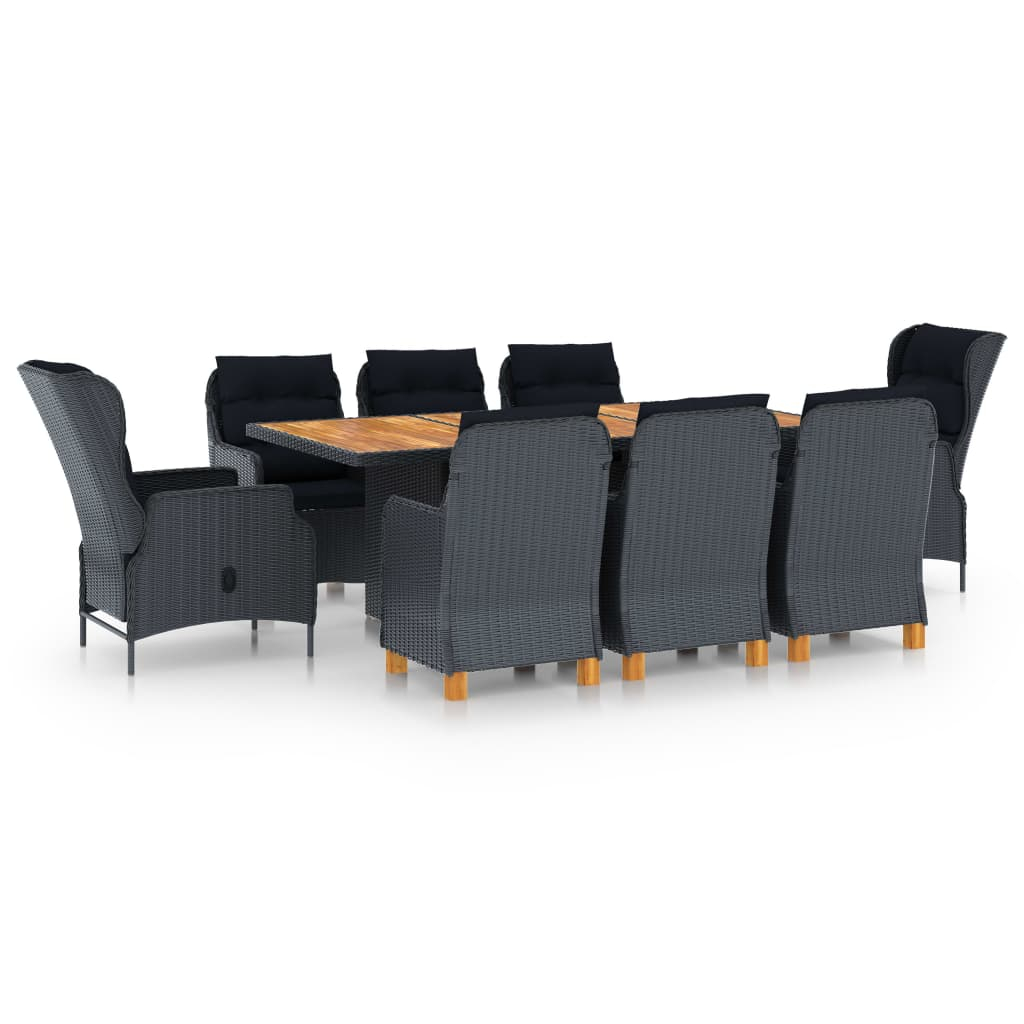 vidaXL set comedor jardín 9 piezas cojines ratán sintético gris oscuro