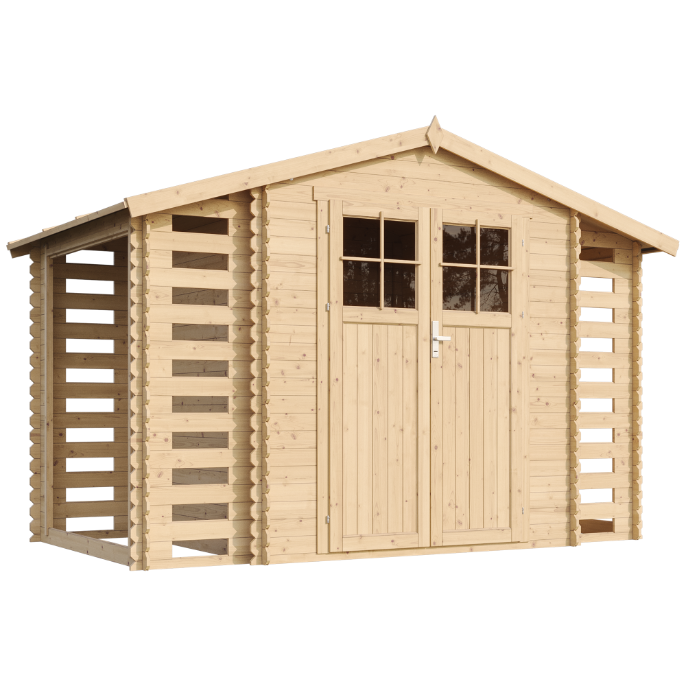 Timbela m391f+m391g caseta de madera con 2 leñeras - 3,53 + 0,97 + 0,97 m2