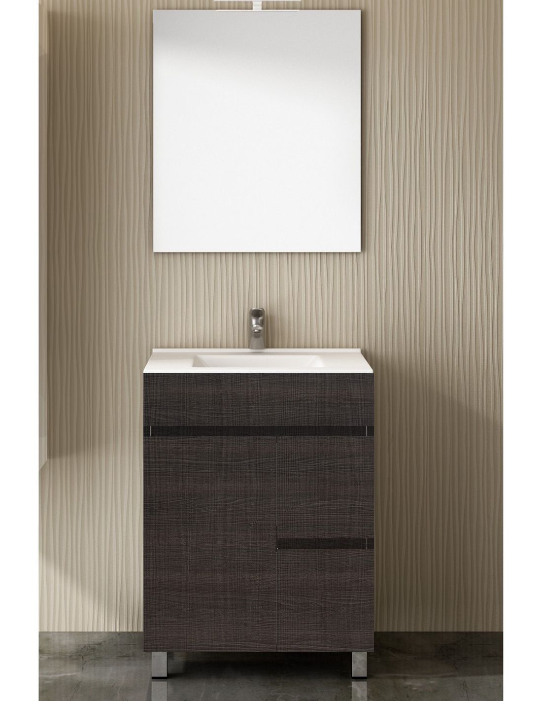 Mueble de baño isquia con lavabo y espejo 60x35cm roble sinatra