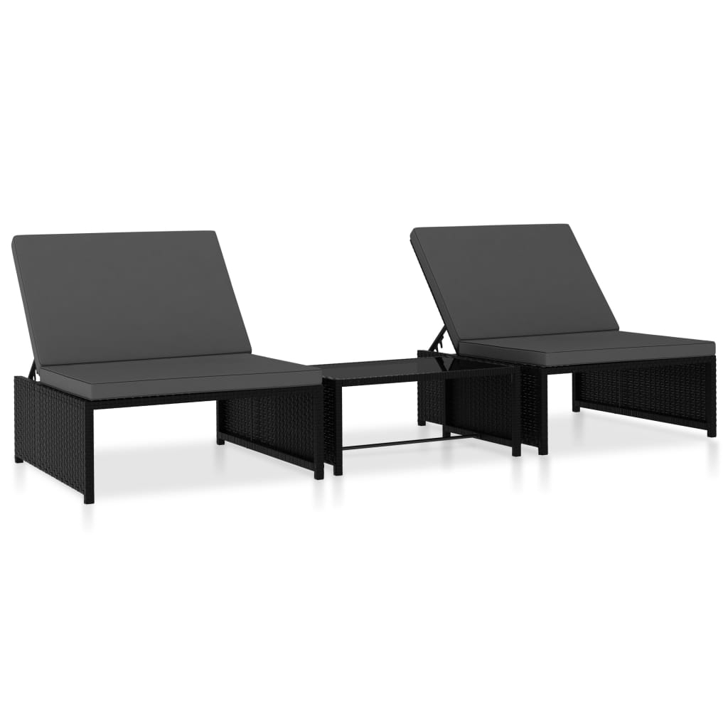 vidaXL sillas de jardín reclinables con mesa 2 uds ratán pe negro
