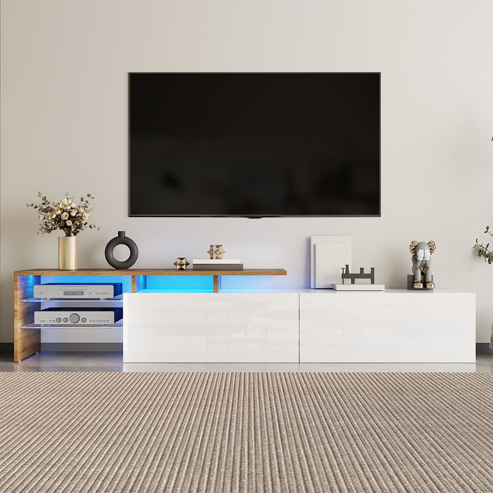 Mueble para televisión,blanca+negro,iluminación LED