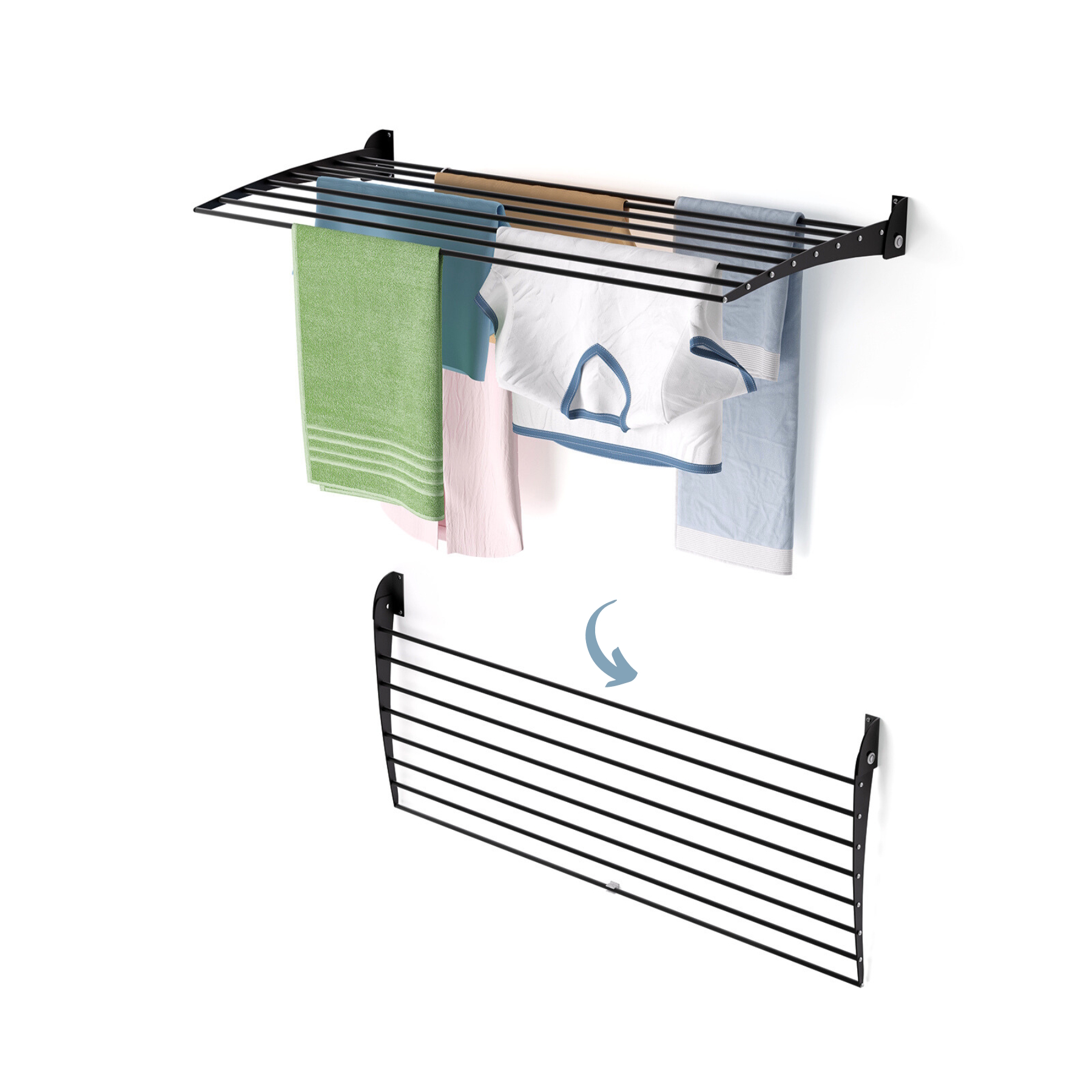 Tendedero pared abatible, 116 cm, foxydry fold down, negro