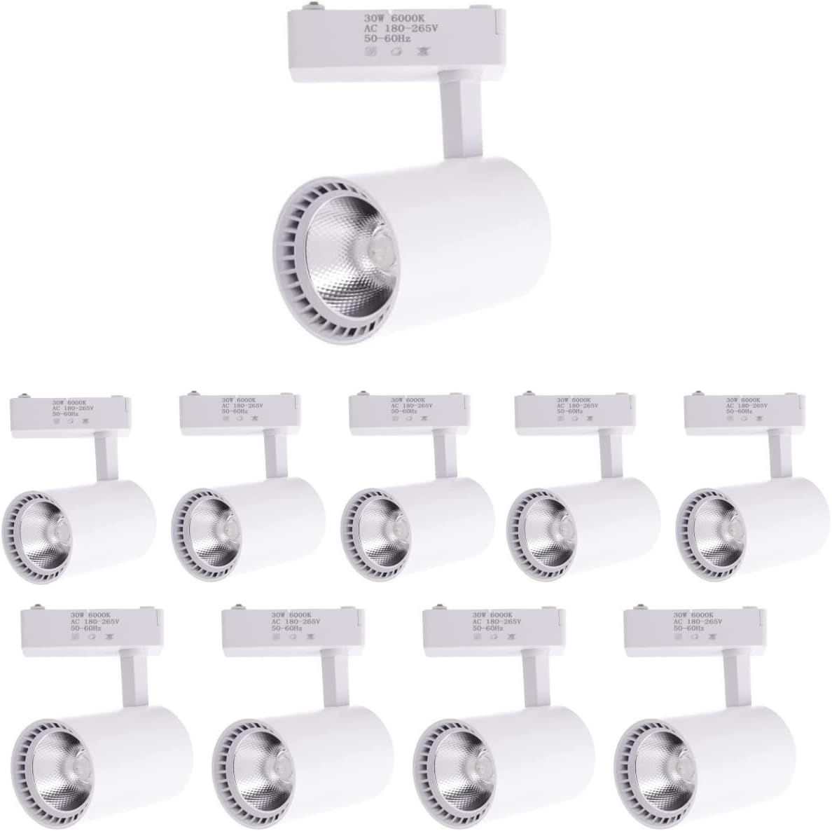 Pack x10 foco LED carril blanco 30w, blanco 6000k, 2200 lm, 220v monofásico