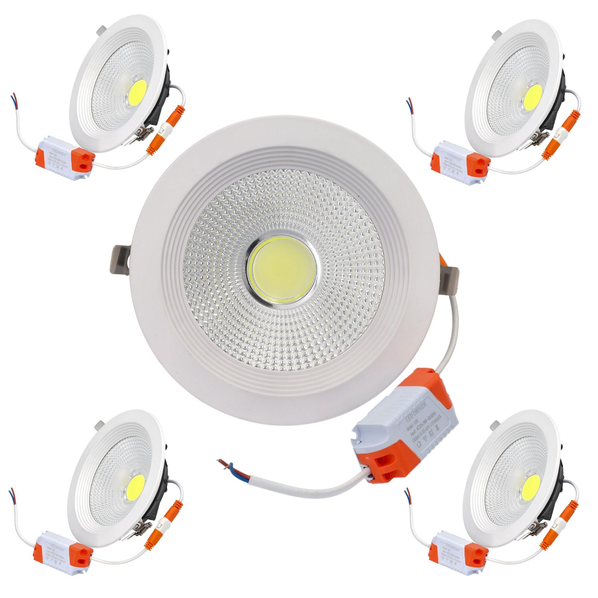 Pack x5 downlight LED cob redondo empotrar, 15w 1500lm, luz natural 4200k