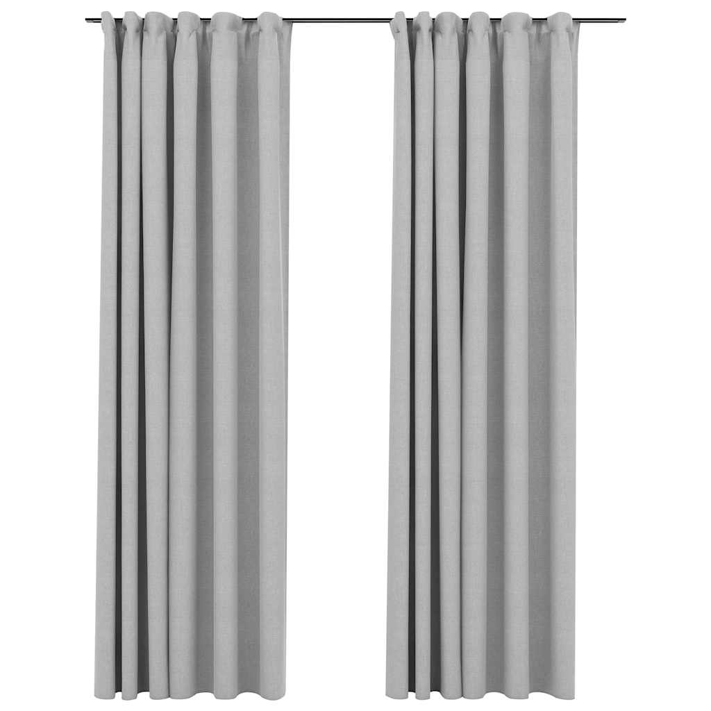 vidaXL cortinas opacas con ganchos look de lino 2 pzas gris 140x225 cm