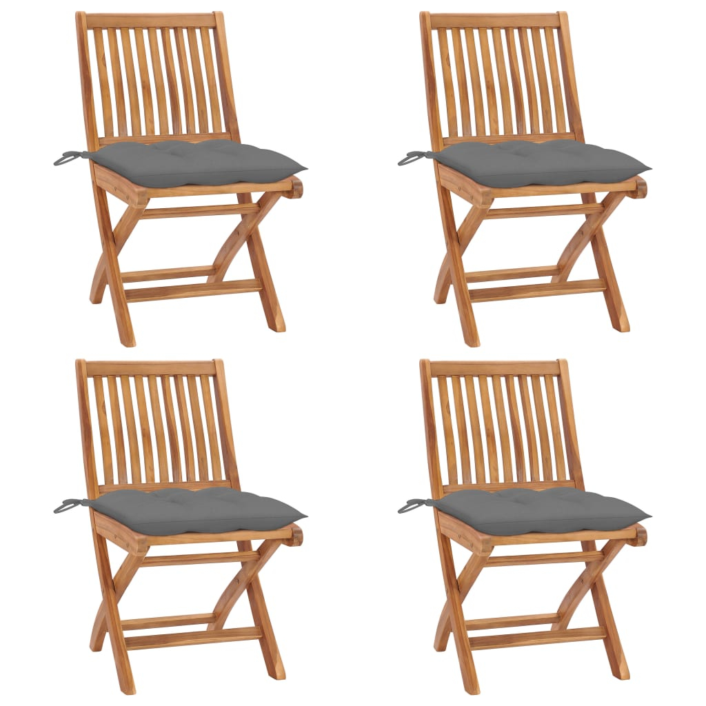 vidaXL sillas de jardín plegables 4 uds madera maciza teca con cojines