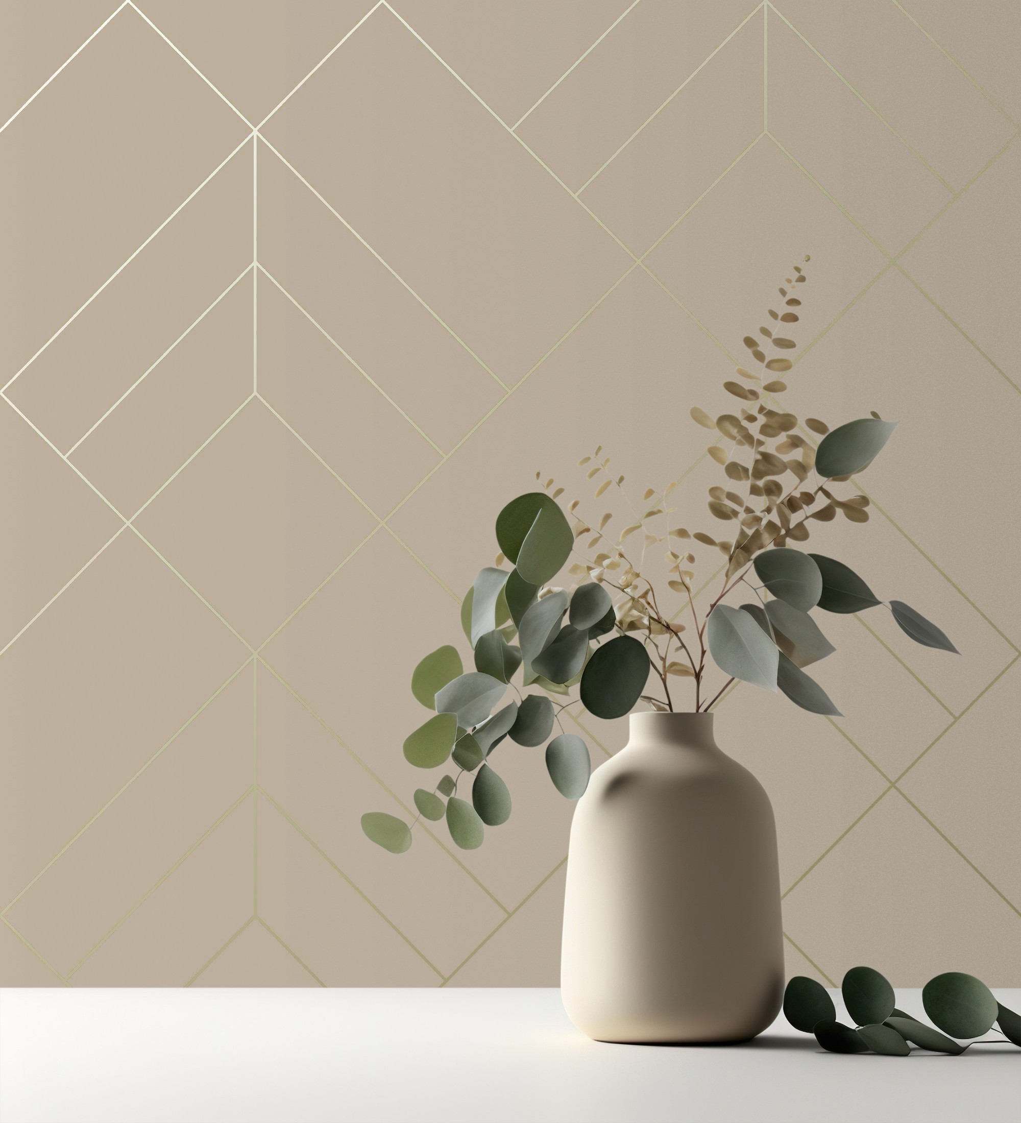 Papel pintado gaulan geométrico de rombos con líneas doradas nude 5.23m²