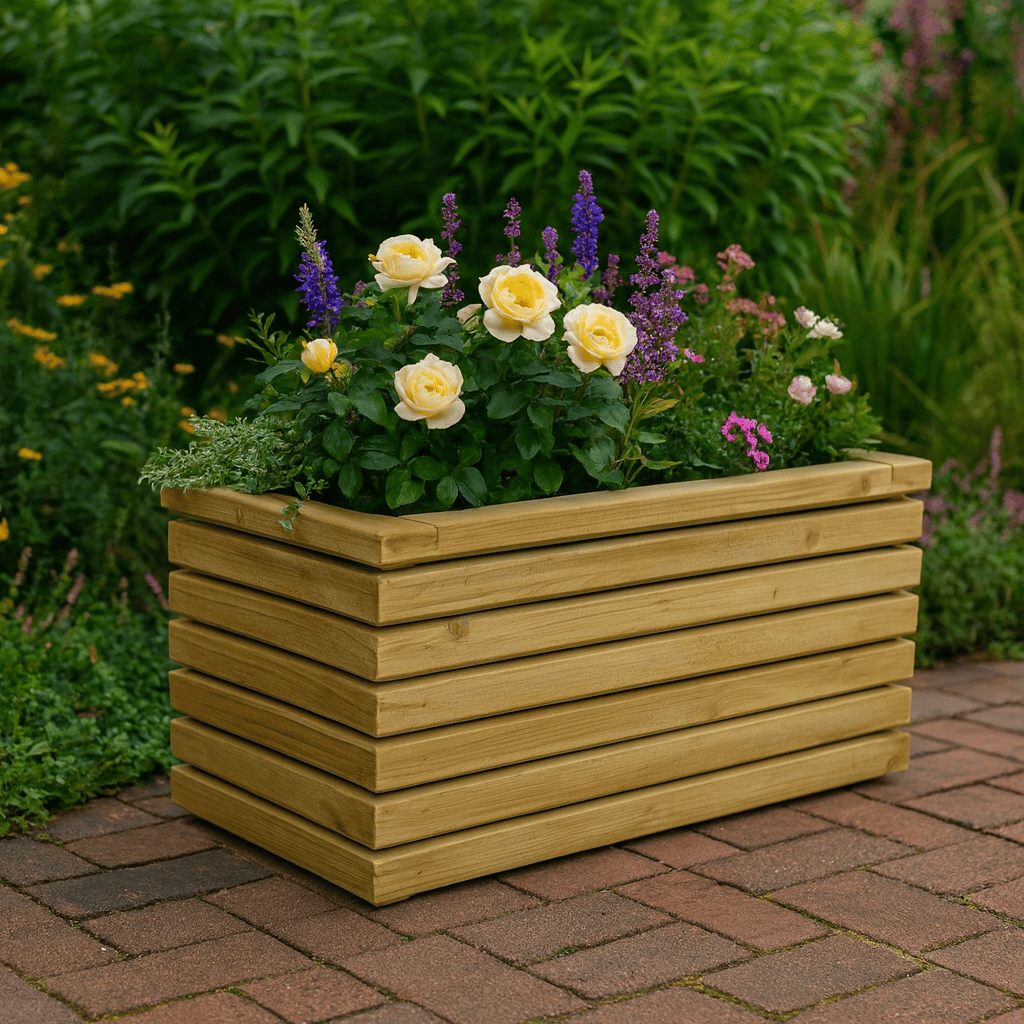 Jardinera luxe de madera tratada vidahuerto 120x60x60 cm.